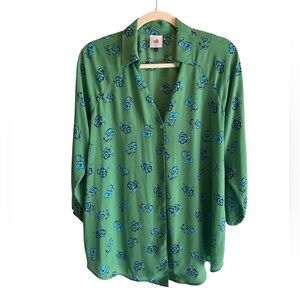NWOT CAbi Green and Blue Floral Button Down Blouse Size S